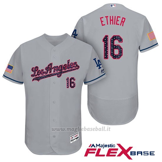 Maglia Baseball Uomo Los Angeles Dodgers 2017 Estrellas y Rayas Andre Ethier Grigio Flex Base